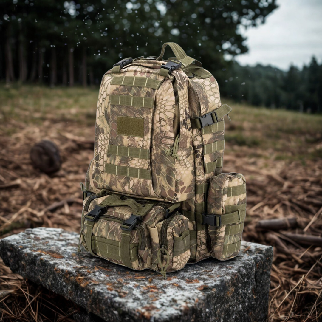 Tac Crew 3-Day Mission Military MOLLE Backpack | Heavyweight Webbing | Detachable deployment pack, two side bag | Camping, Tracking