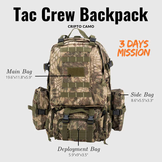 Military MOLLE Backpack | Heavyweight Webbing | Detachable deployment pack, two side bag | Camping, Tracking