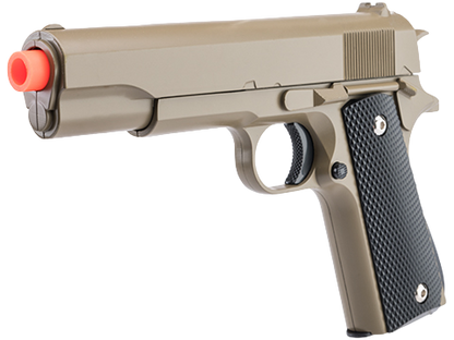 Airsoft M1911 Spring Powered Pistol- Heavy Weight Metal Body - Black, Pink, Silver, Gold & Tan Colors